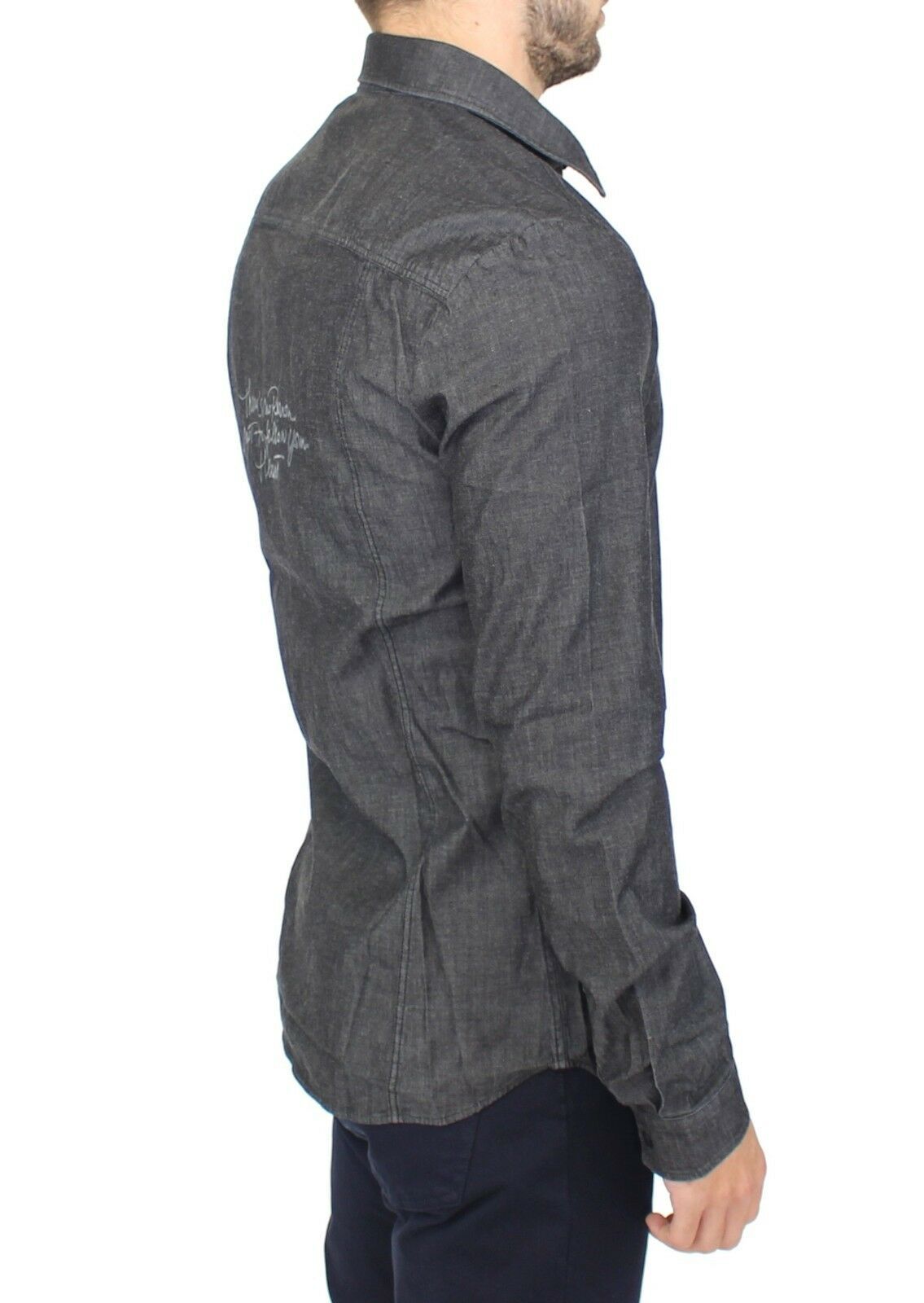 Ermanno scecto jeans denim en coton chemise extensible gris décontractée