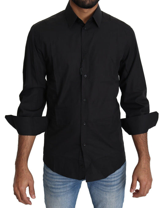 Dolce & Gabbana Black Cotton Formale Dress Men Shirt