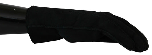 Dolce & Gabbana Black Leder Motorrad Biker Mitten Handschuhe