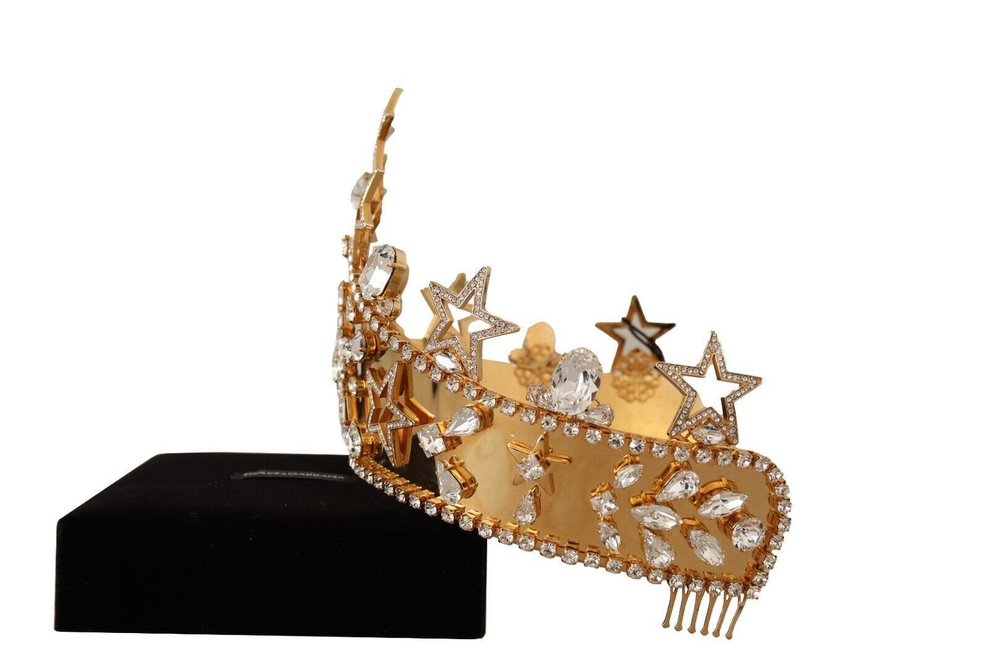 Dolce & Gabbana Gold Crystal Star Strass Crown Logo Frauen Tiara Diadem