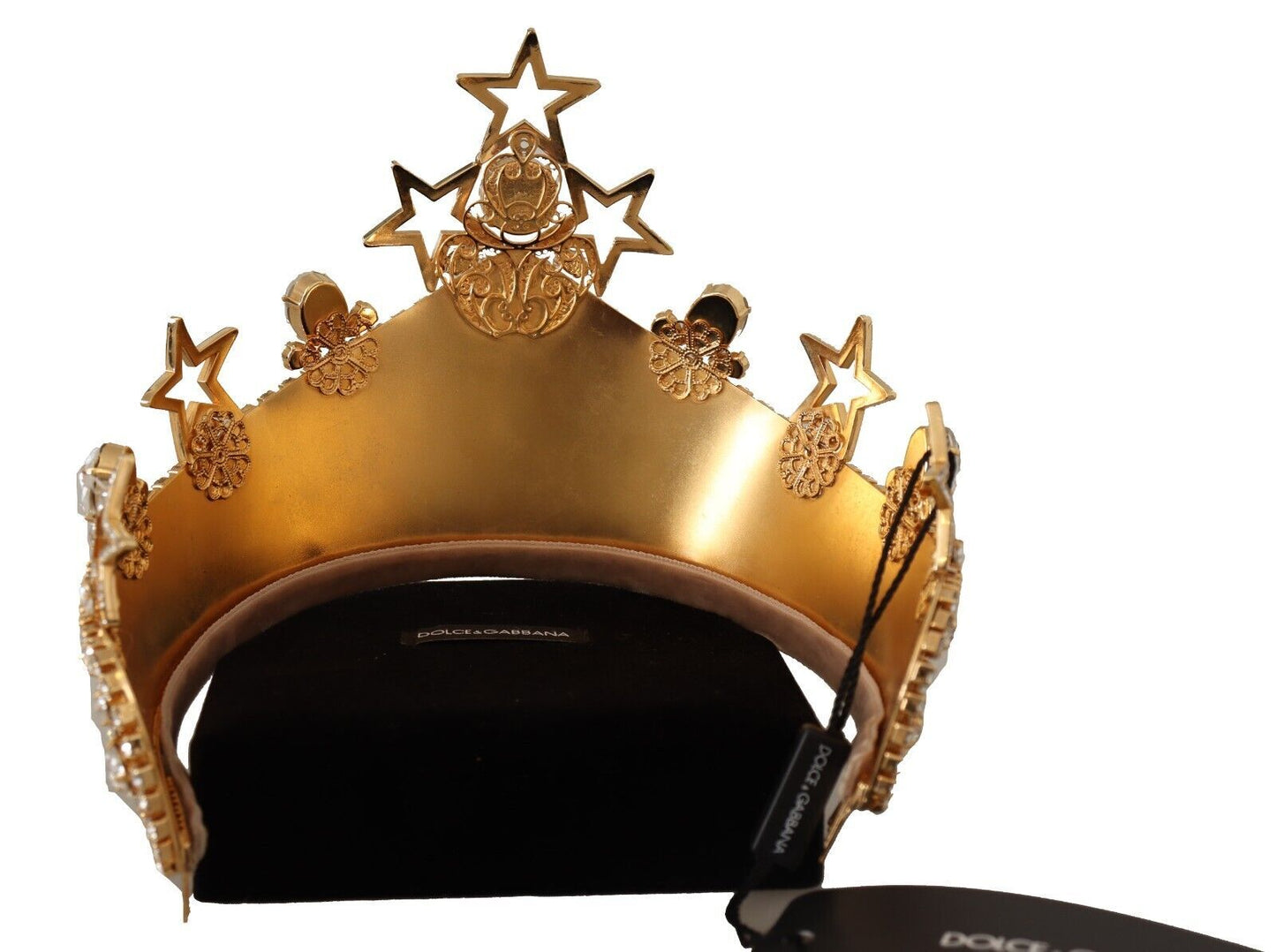 Dolce & Gabbana Gold Crystal Star Strass Crown Logo Frauen Tiara Diadem