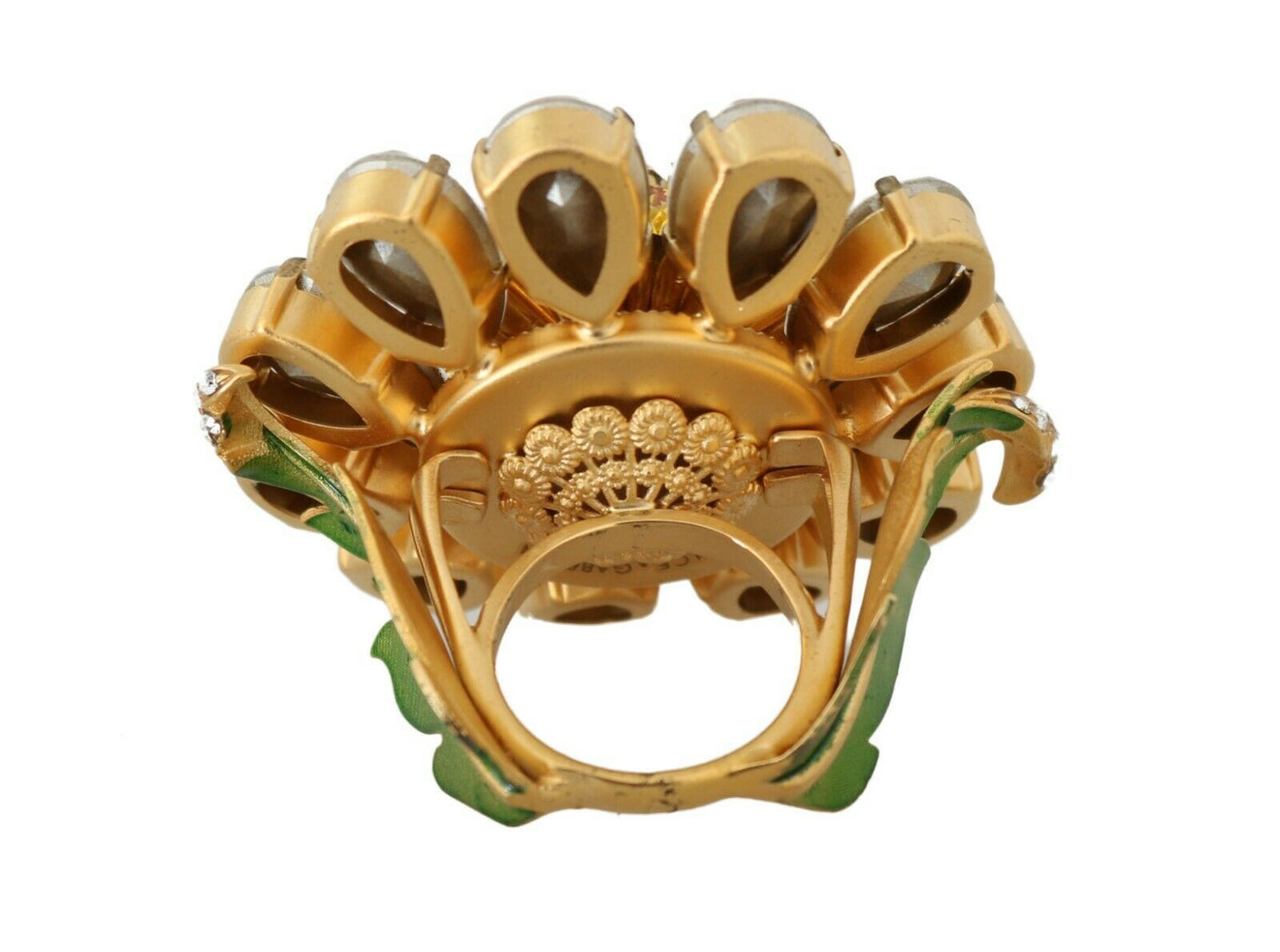 Dolce & Gabbana Gold Brass Yellow Crystal Flower Ring