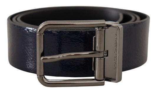 Dolce & Gabbana Blue Patent Leather Vernice Silver Logo Backle Bordle