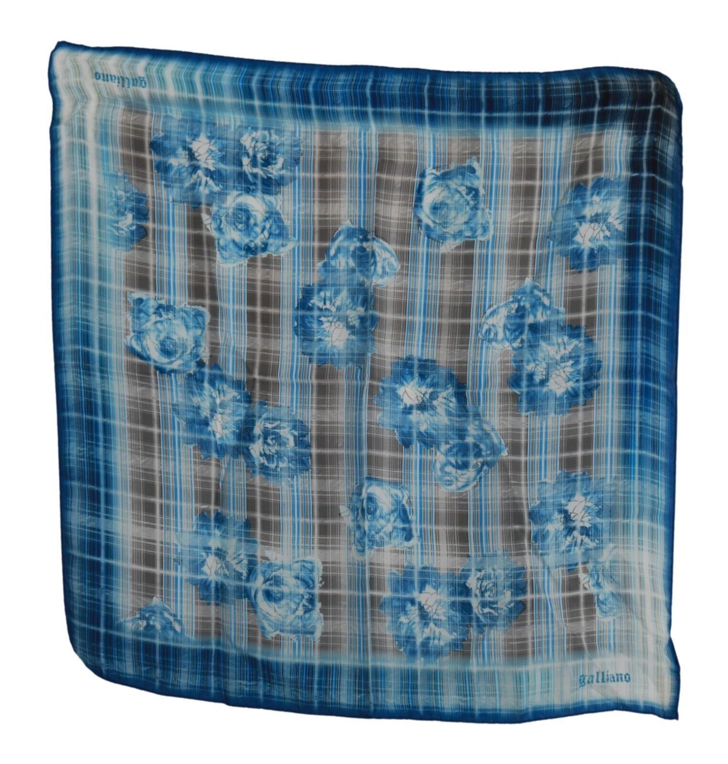 John Galliano Blue Streifen floral bedrucktes Bandana Cotton Square Schal