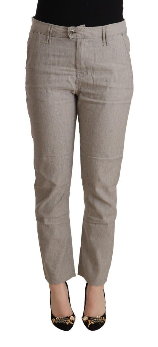 Cycle de lin gris clair mélange pantalon conique à la taille moyenne