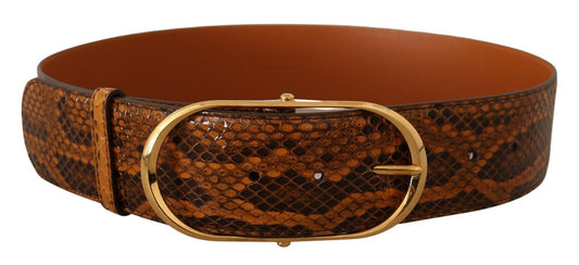 Dolce & Gabbana Brown Exotic Leder Gold Oval Schnalle Gürtel