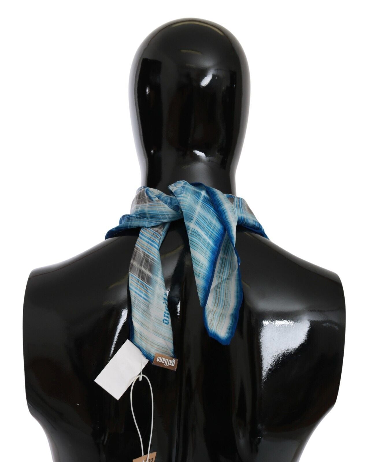 John Galliano Blue Stripe Floral imprimé bandana coton carré écharpe