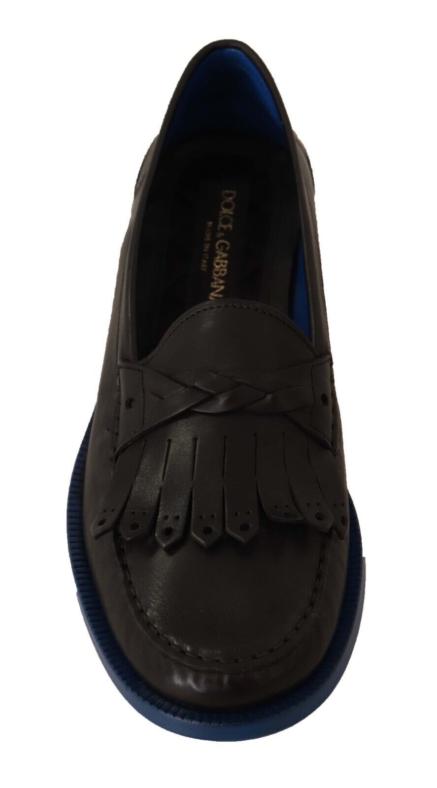 Dolce & Gabbana Black Leder Quaste Quaste Slip auf Ladungsschuhe