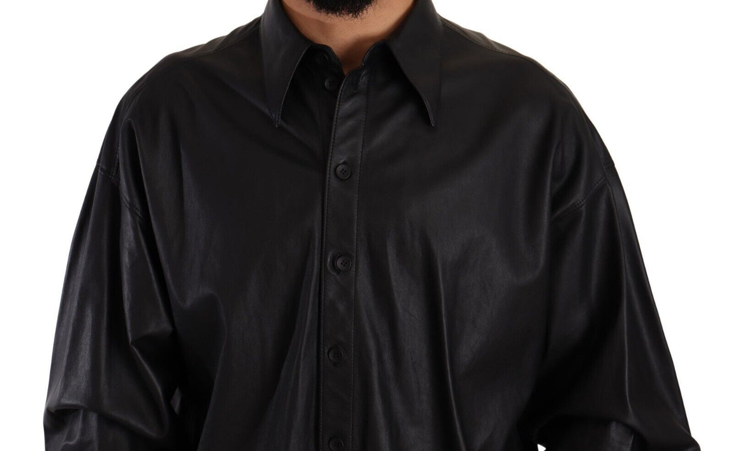 Dolce & Gabbana in pelle nera abbottonata con giacca con colletto