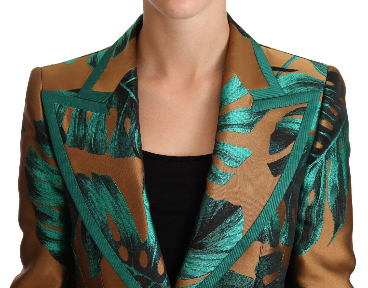 Veste de manteau Jacquard à feuilles vertes brunes de Dolce & Gabbana