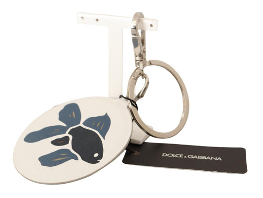 Dolce & Gabbana en cuir blanc pêche en métal argenté Tone Keyring Keychain