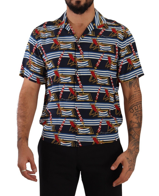 Shirt a maniche corte Dolce & Gabbana Multicolor Silk Beach Shirt