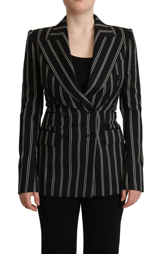 Dolce & Gabbana Black White Stripes Veste à manches longues en laine