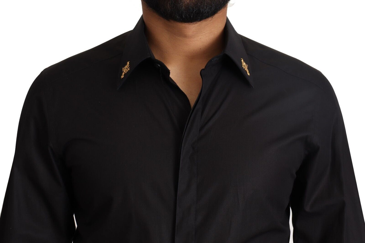 Dolce & Gabbana Black Gol Cotton Crystal Cross Cross Slim Shirt