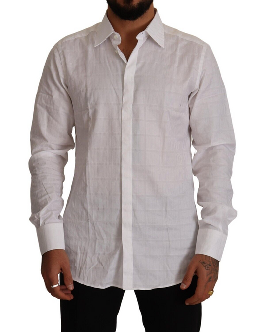 Dolce & Gabbana White Gol Cotton Slim Fit Robe Formel Shirt