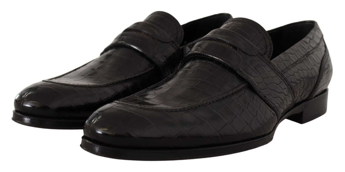 Dolce & Gabbana Black Crocodile Lederrutsche auf Moccasin -Schuhen