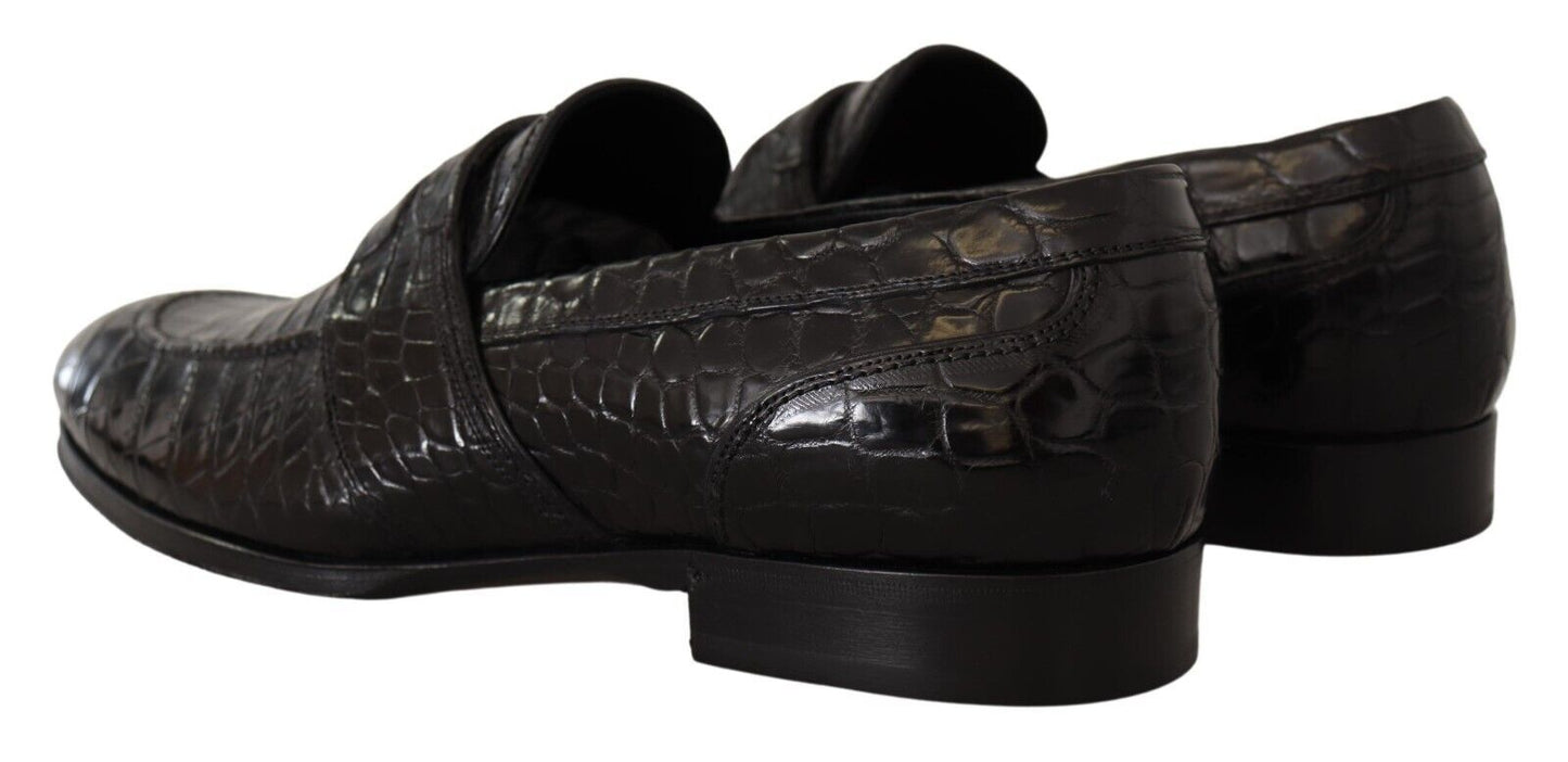 Dolce & Gabbana Black Crocodile Lederrutsche auf Moccasin -Schuhen
