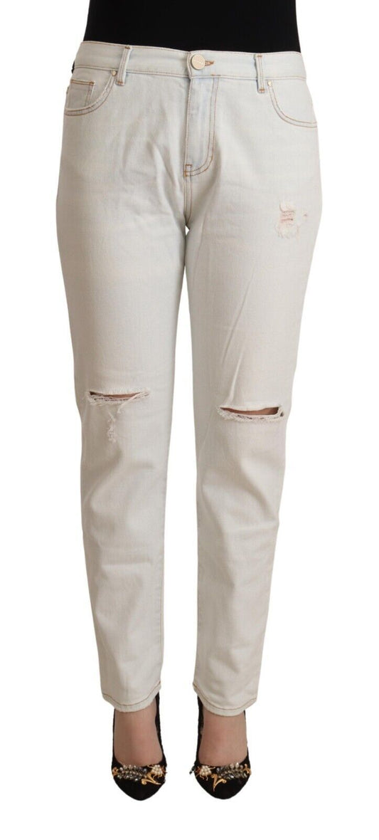 Pinko White Cotton en détresse de la taille moyenne jeans maigres