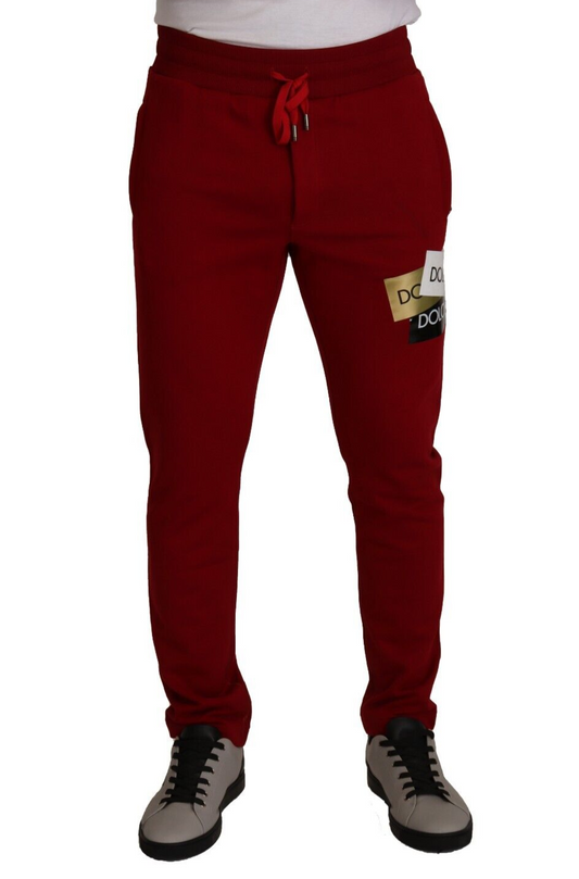 Dolce & Gabbana Red Cotton Logo Patch Pantalage de jogging Pantalage
