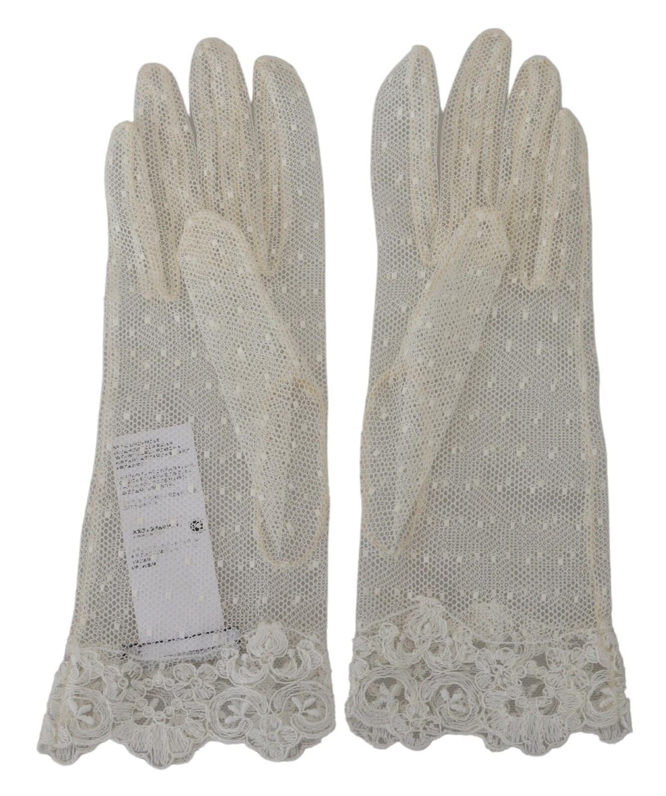 Dolce & Gabbana White Lace Lunghezza al polso guanti di cotone guance