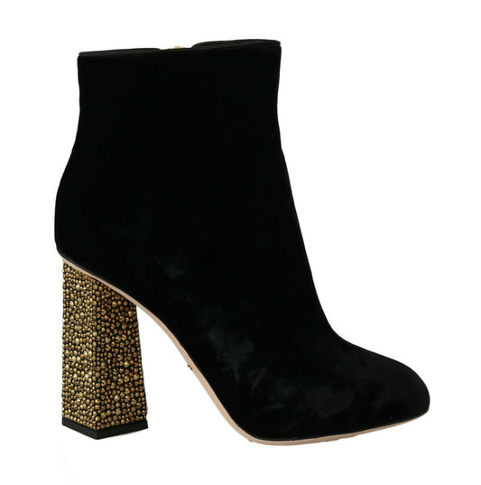 Dolce & Gabbana Black Velvet Crystal Square Heels Scarpe