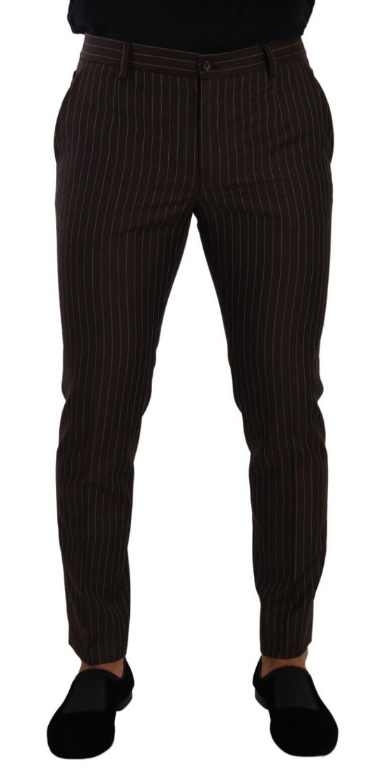 Pantaloni per pantaloni formali di lana a strisce marrone Dolce & Gabbana