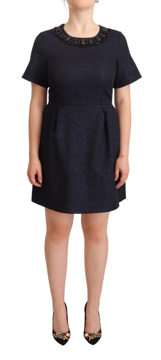 L'AUTRE wählte schwarze verzierte Kurzärmel-Mini-A-Line-Kleid