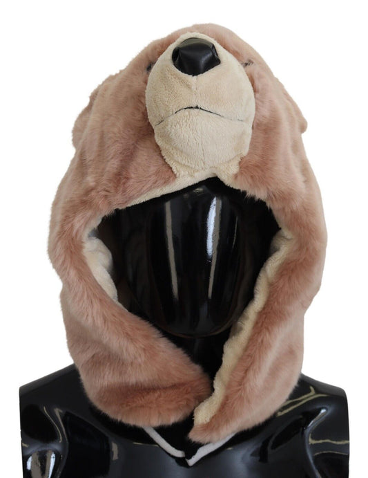 Dolce & gabbana beige ours fourrure capuchon de tête entier chapeau polyester