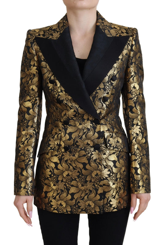 Dolce & Gabbana Black Gold Jacquard Coat Blazer Jacke