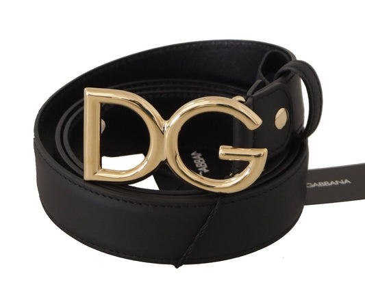 Dolce & Gabbana Schwarzes Leder Gold Metall DG Logo Taillenschnalle Gürtel