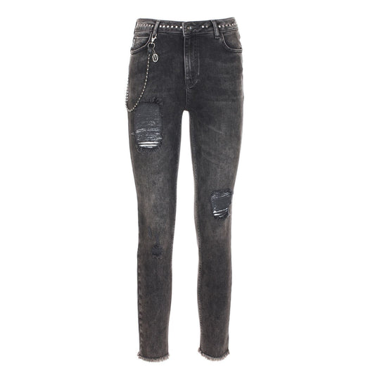 Jeans e pantaloni di cotone nero imperfetti