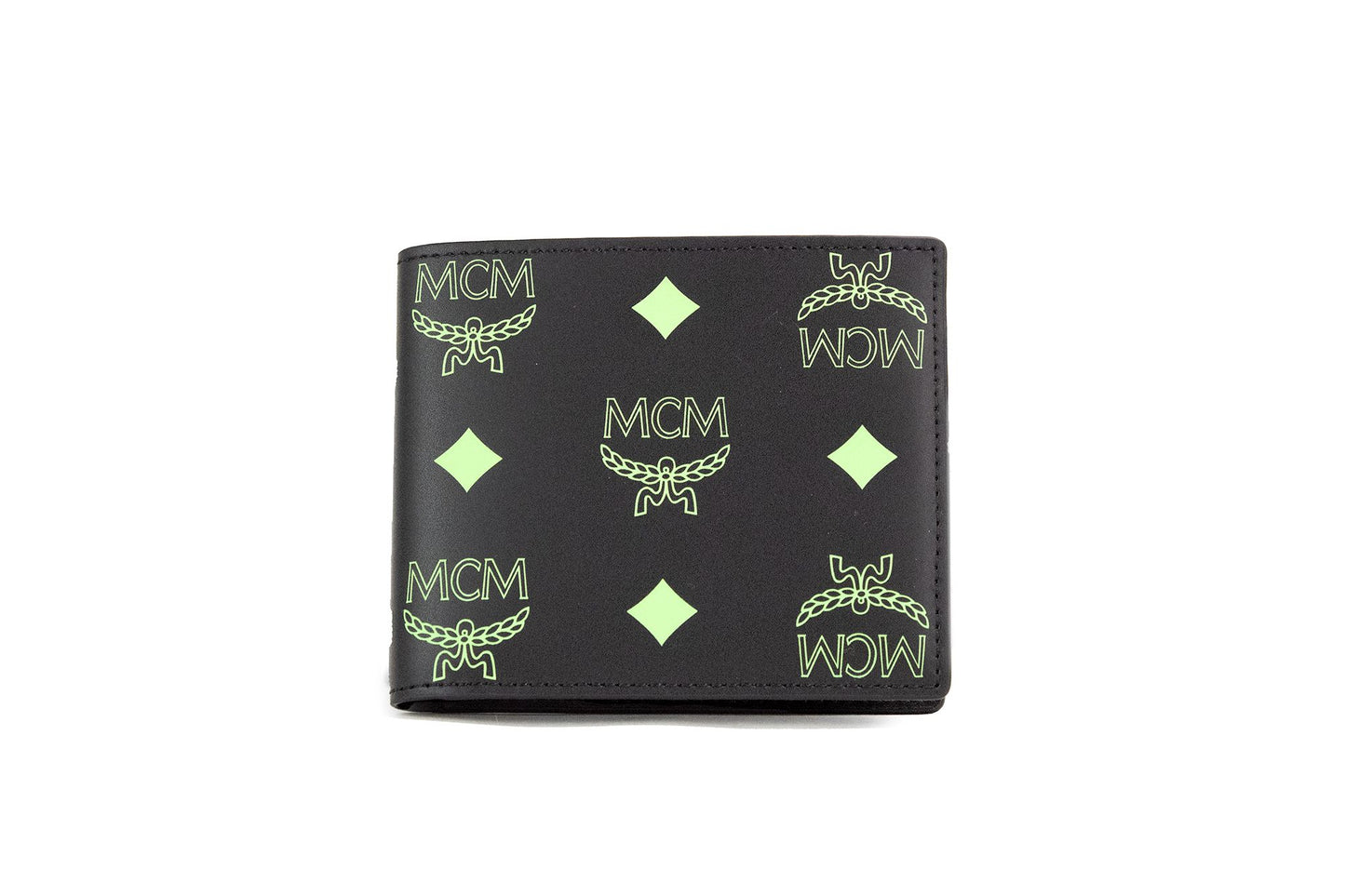 MCM Small Black Summer Green Smooth Visetos Monogram Logo Logo Cuir Pinold Portefeuille